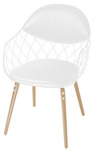 Pina Padded armchair - Leather / Metal & wood legs by Magis White/Natural wood