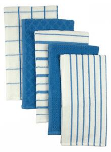 Terry Set of 5 Tea Towels Blue/White