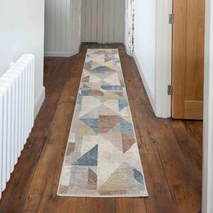 Soft Modern Blue Brown Geometric Abstract Hall Runner Rugs | Riviera