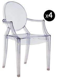 Louis Ghost Stackable armchair - Polycarbonate - Set of 4 by Kartell Blue