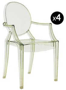 Louis Ghost Stackable armchair - Polycarbonate - Set of 4 by Kartell Green