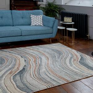 Soft Modern Blue Natural Waves Living Room Rugs | Riviera