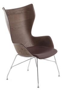 K/Wood Armchair - / High backrest - Moulded wood & leather by Kartell Natural wood