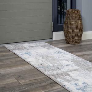 Modern Blue Abstract Distressed Hall Runner Rugs | Hatton