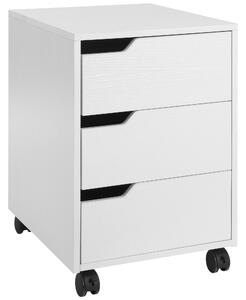 HOMCOM 3 Drawer Mobile File Cabinet, Vertical Filing Cabinet with Wheels for Home Office, White