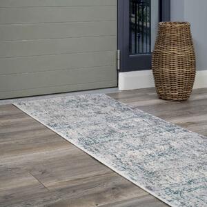 Modern Abstract Distressed Hall Runner Rugs in Blue Aqua | Hatton
