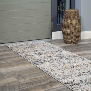 Modern Abstract Distressed Hall Runner Rugs in Gold Grey | Hatton