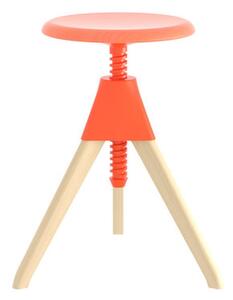 Jerry Stool - / H 50 to 66 cm - Wood & plastic by Magis Orange/Natural wood