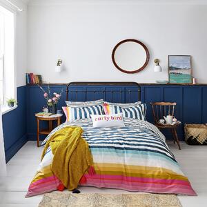 Joules Cambridge Striped 100% Cotton Duvet Cover and Pillowcase Set Blue, White and Yellow