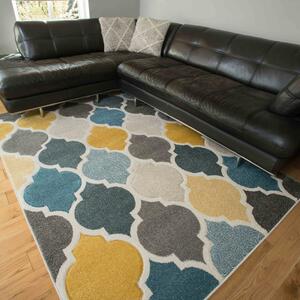 Soft Moroccan Tiled Pattern Yellow Blue Rugs | Westland
