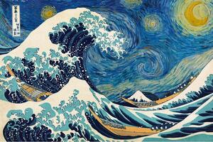 Poster Katsushika Hokusai ft. van Gogh - The Great Wave