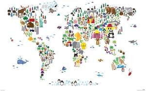 Poster Animal map of the World, (91.5 x 61 cm)