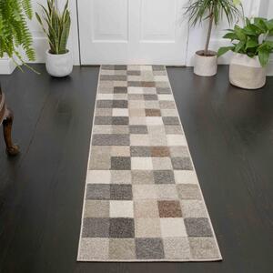 Soft Moroccan Block Squares Natural Beige Hall Runner Rugs | Westland