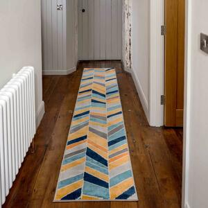 Colourful Vibrant Blue Yellow Abstract Hall Runner Rugs | Oscar