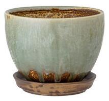 Betje Flowerpot - / With saucer - Stoneware / Handmade by Bloomingville Green