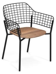Lyze Stackable armchair - / Teak seat by Emu Black/Natural wood