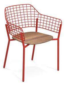 Lyze Stackable armchair - / Teak seat by Emu Red/Natural wood