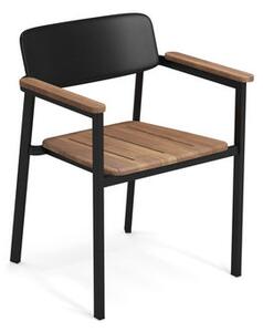 Shine Stackable armchair - / Teak seat & armrests by Emu Black/Natural wood