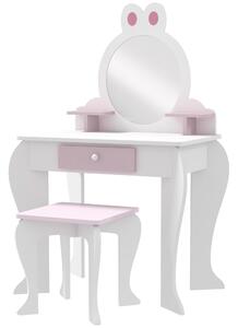 ZONEKIZ Bunny-Design Kids Dressing Table, with Mirror and Stool, Fun and Functional, White and Pink