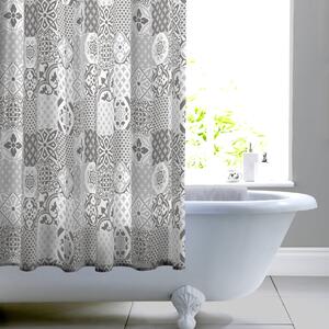 Geo Tile Grey Shower Curtain Grey/White