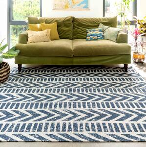 Chevron Striped Blue Woven Sustainable Recycled Cotton Rug | Kendall