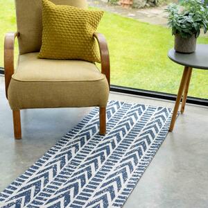 Chevron Striped Blue Woven Sustainable Recycled Cotton Runner Rug | Kendall