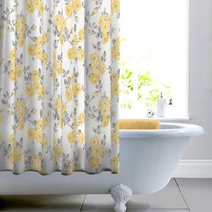 Ashbourne Ochre Floral Shower Curtain Grey/White/Yellow
