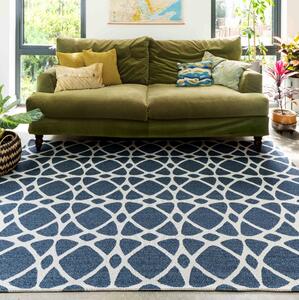 Art Deco Blue Woven Sustainable Recycled Cotton Rug | Kendall
