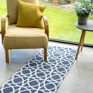 Art Deco Blue Woven Sustainable Recycled Cotton Runner Rug | Kendall