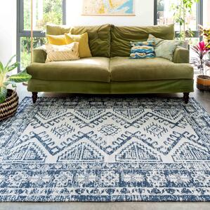 Distressed Vintage Blue Woven Sustainable Recycled Cotton Rug | Kendall