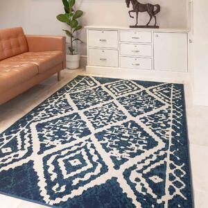 Navy Blue Traditional Moroccan Living Room Rug | Mexicana