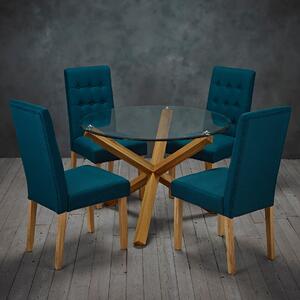 Oporto Round Glass Top Oak Legs Dining Table