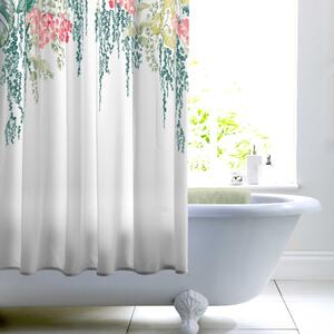 Tropique Green Shower Curtain Green, Pink and White