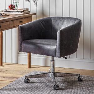 Enrico Leather Swivel Chair - Antique Ebony Grey