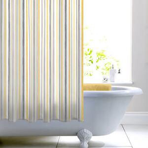 Ashbourne Ochre Stripe Shower Curtain Yellow/Grey/White
