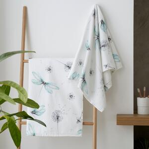 Dragonfly Mint Printed Hand Towel Green and White