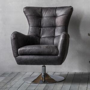 Brice Leather Swivel Chair - Antique Ebony Black