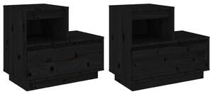 Bedside Cabinets 2 pcs Black 60x34x51 cm Solid Wood Pine