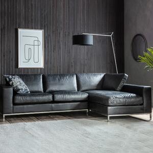 Florence Leather 3 Seater Corner Chaise Sofa - Black