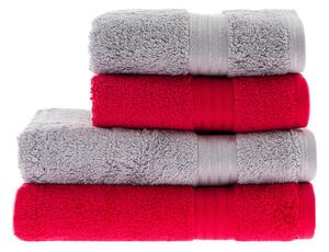 Red & Silver Egyptian Cotton 4 Piece Towel Bale Grey and Red