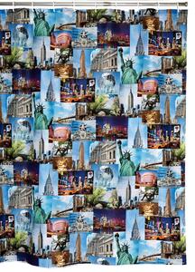 NYC Extra Long Shower Curtain Blue, Green and Pink