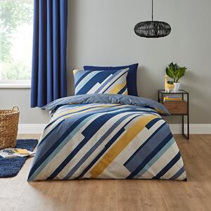 Elements Hannes Blue Geometric 100% Cotton Reversible Duvet Cover and Pillowcase Set Blue/Yellow/White