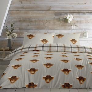 Fusion Highland Cow Duvet Cover and Pillowcase Set Grey/Brown