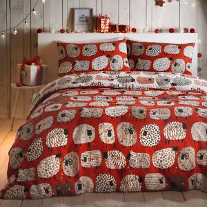Fusion Dotty Sheep Red Reversible Duvet Cover and Pillowcase Set Red, White and Yellow
