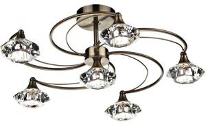Dar lighting LUT0675 Luther 6 Light Semi Flush Complete With Crystal Glass Antique Brass