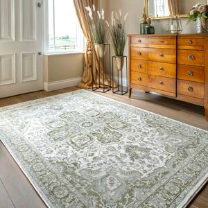 Oriental Bordered Green Floral Living Room Rug | Catalina