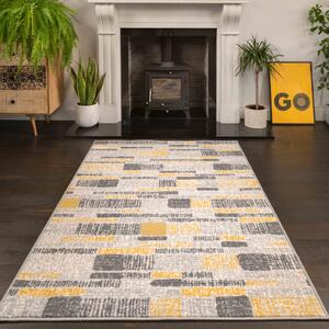 Yellow Grey Textured Striped Living Room Rug | Milan
