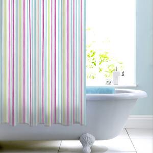 Heavenly Hummingbird Blue Stripe Shower Curtain Blue, Pink and Yellow