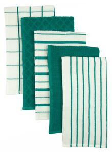 Terry Set of 5 Tea Towels Green/White