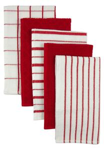 Terry Set of 5 Tea Towels Red